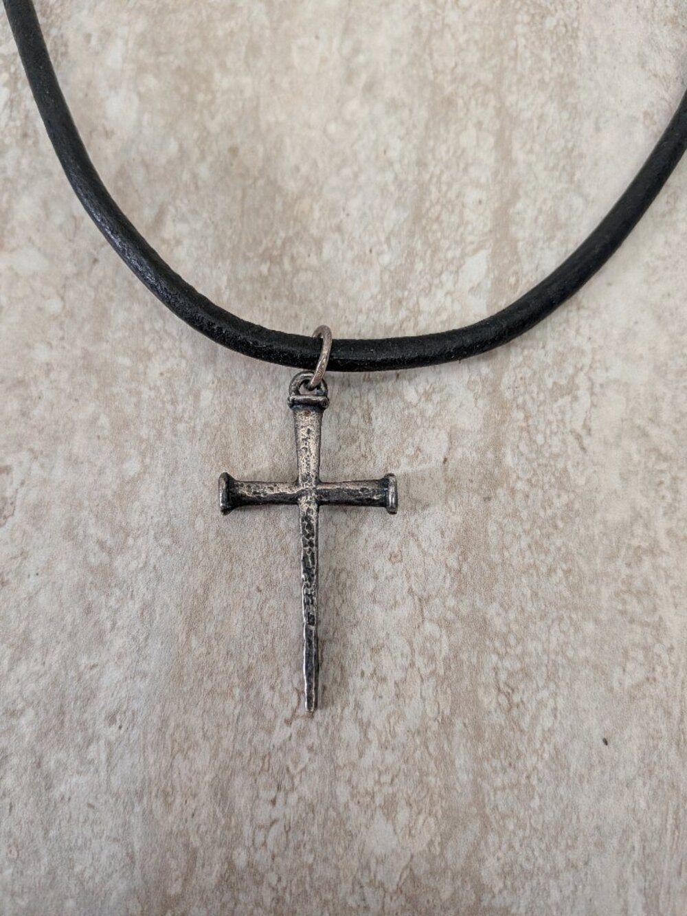 James Avery Sterling Silver 925 Nail Cross Pendant with Leather cord Necklace